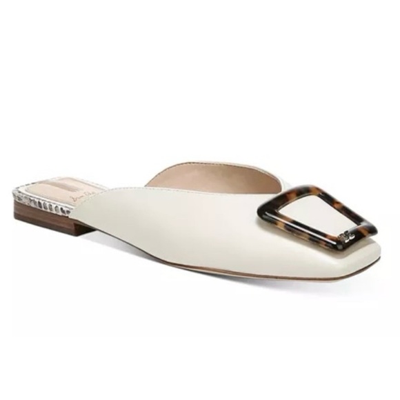 Sam Edelman Lavina Slip‎ On Flats Leather Buckle Mules Ivory Women’s Size 7 - Picture 1 of 14